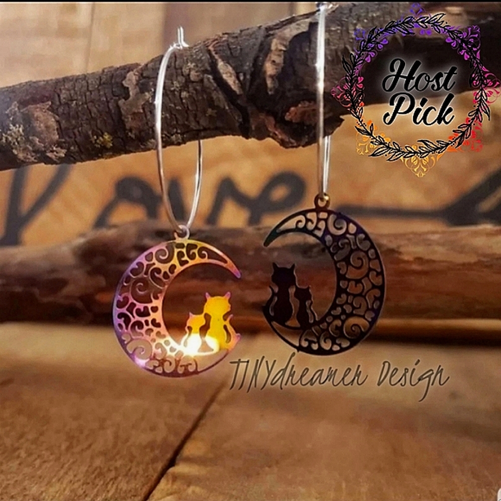 Cat earrings Rainbow Moon Hoop earring 201 Stainless Steel Witch Celestial Magic